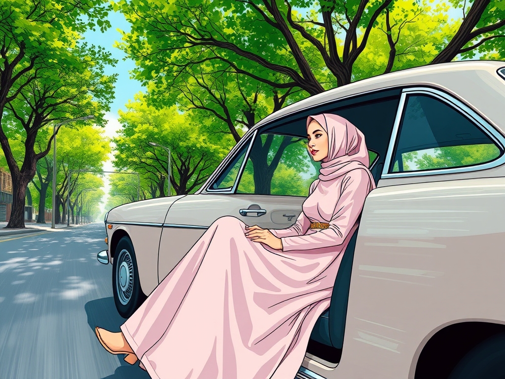 یک خانم محجبه زیبا در یک ماشین تارا ایرانی در خیابانهای شمال 13