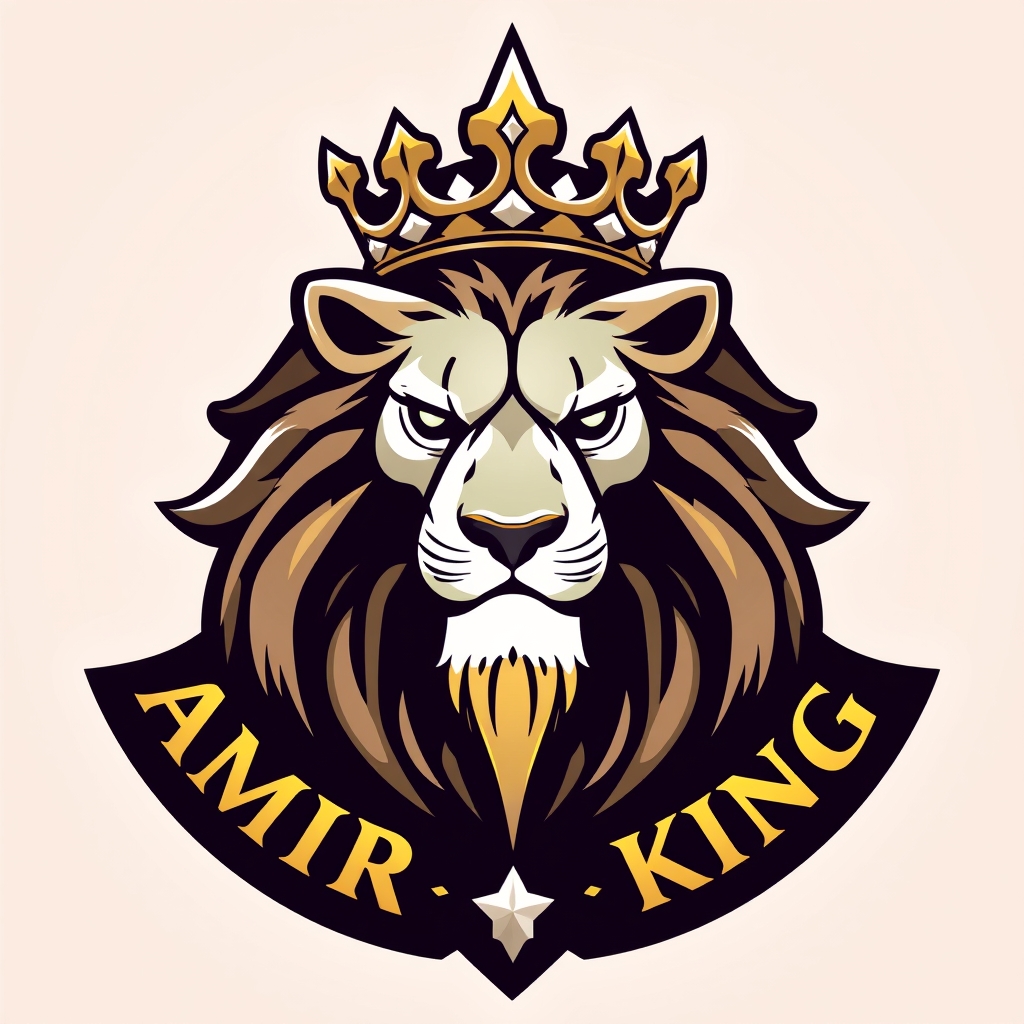 لوگو یک تیم فوتبال که اسم تیم AMIR KING است و در لوگو عکس شیر وجود دارد و روی آن تاج است 4