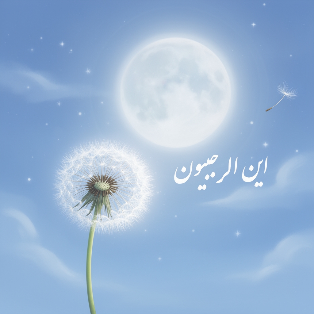 عکس یک دانه قاصدک و پس زمینه ماه و آبی  رویایی
که کنار آن با خط تحریری نستعلیق سفیدنوشته است
این الرجبیون3