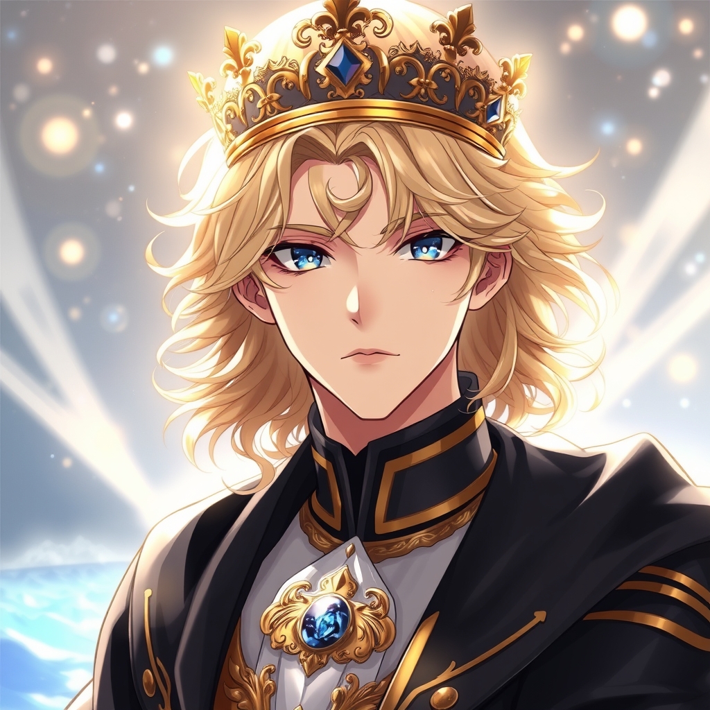 زیباترین مرد جوان در جهان حتی در رویایی که شکوه خدا را داشته باشد که نظیر آن در دنیا نباشد که همه بهش سجده کنند با موهای طلایی رنگ حالت دار موج دار براق و درخشنده با چشمانی کریستالی آبی رنگ که در مردمکش زیباترین دریا واقع شده است و با لباس سلطنتی مشکی طلایی رنگ براق جذاب و با تاج طلایی برسر در جای رویایی تر از رویایی 4