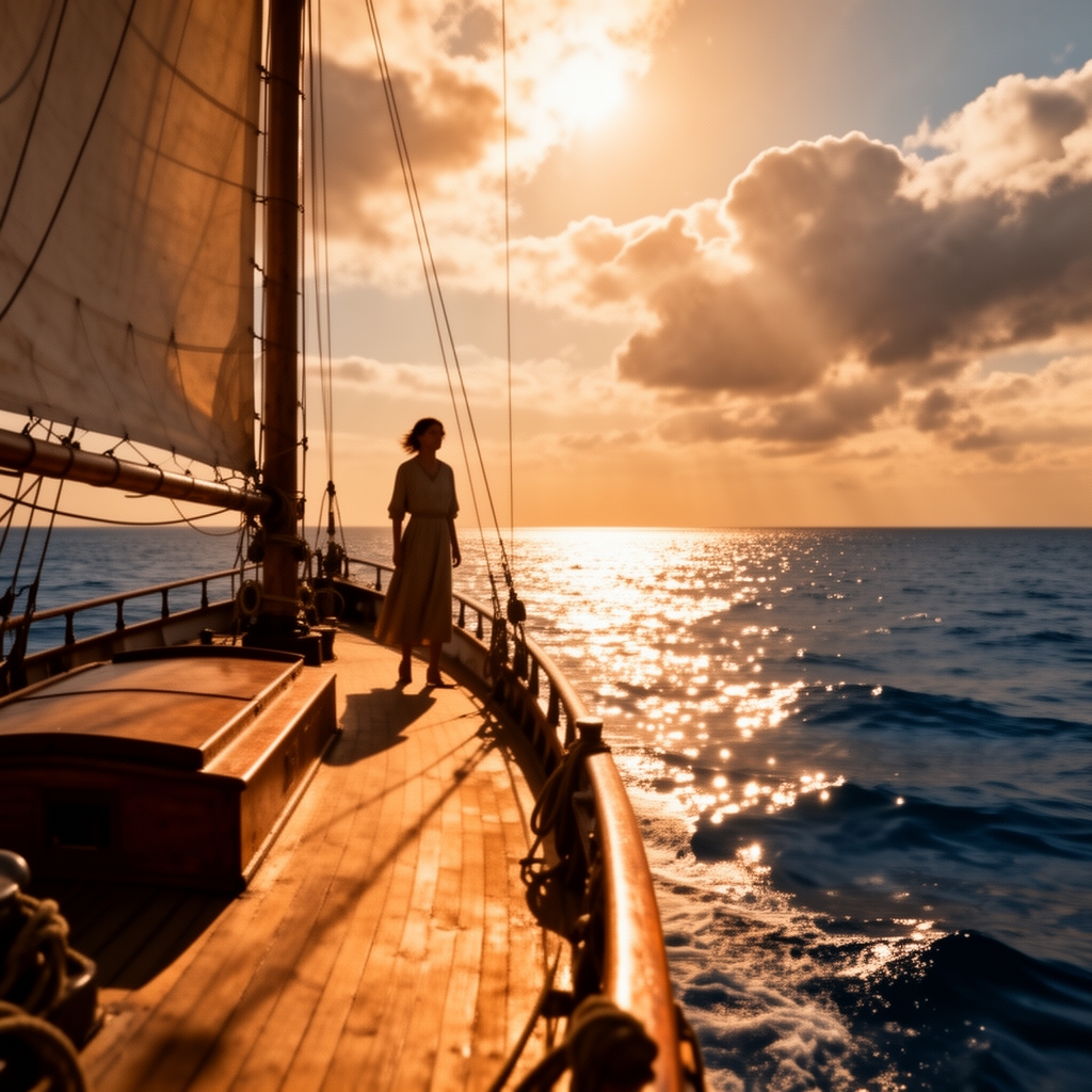سوار بر کشتی زیر نور خورشید در دریا
5