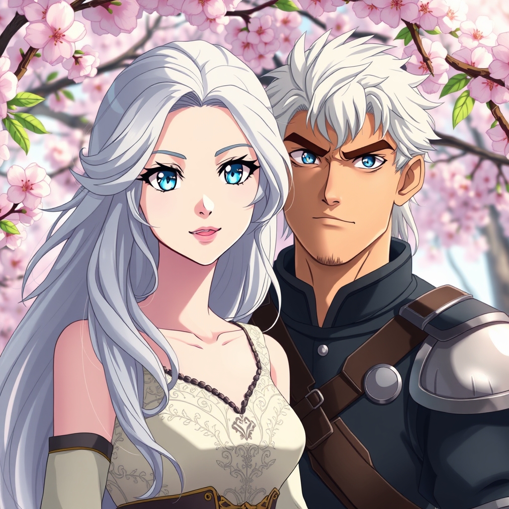 شاهزاده خانم سفید پوست و زیبا با چشمانی ابی و موهای نقره ای در کنار سرباز خوش پوش و جذابش با چهر های واقعی و خشن
15