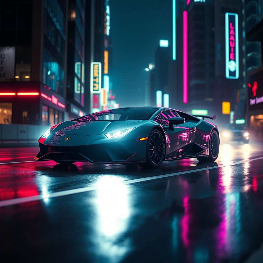 یک ویدئو  بساز که یک ماشین لامبورگینی جدید باشه وهوا شب باشه ودرحاله حرکت کنه وچراغ هاشم روشن باشه 23