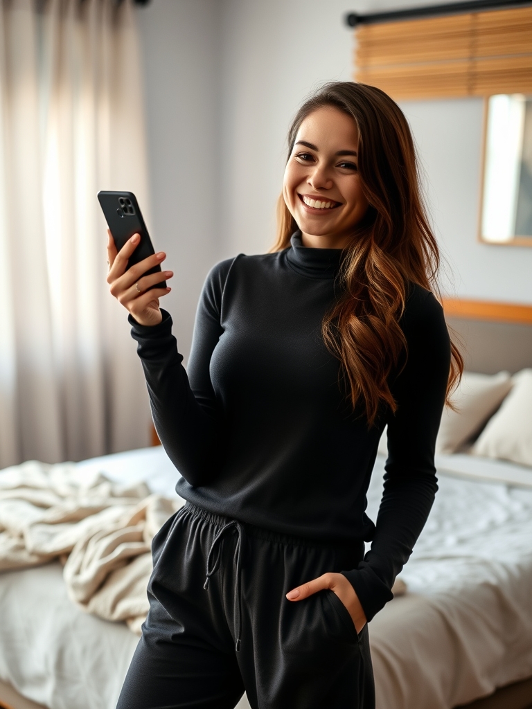 گوشی دردست در اتاق خواب کاریکاتور دختری خوش حال20