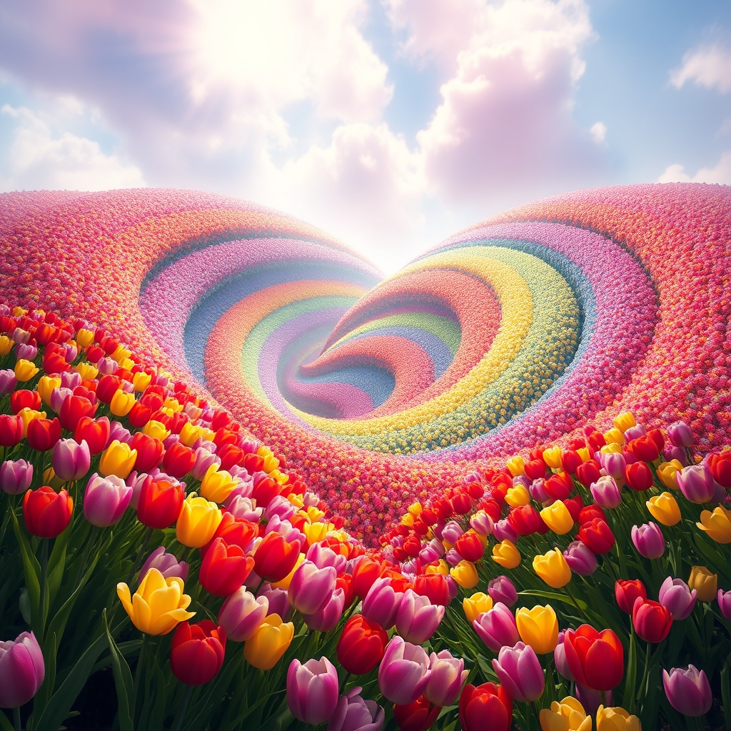 دشت لاله های رنگی به شکل رنگین کمان مارپیچی0