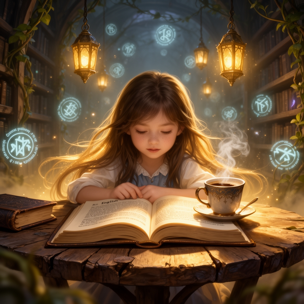 دختری در حال مطالعه کتاب انگلیسی که کنارش قهوه هست4