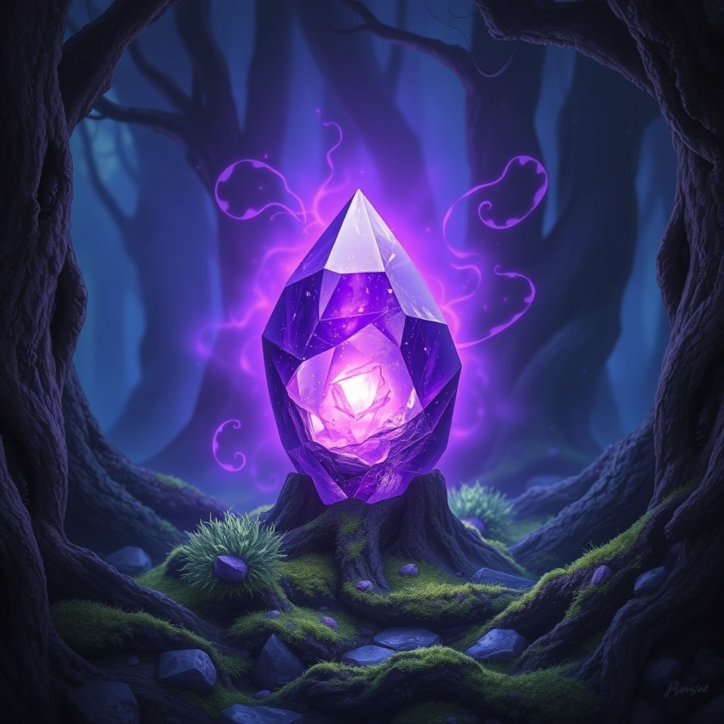 سنگ آمتیست بنفش که میدرخشد در جنگل تاریک18