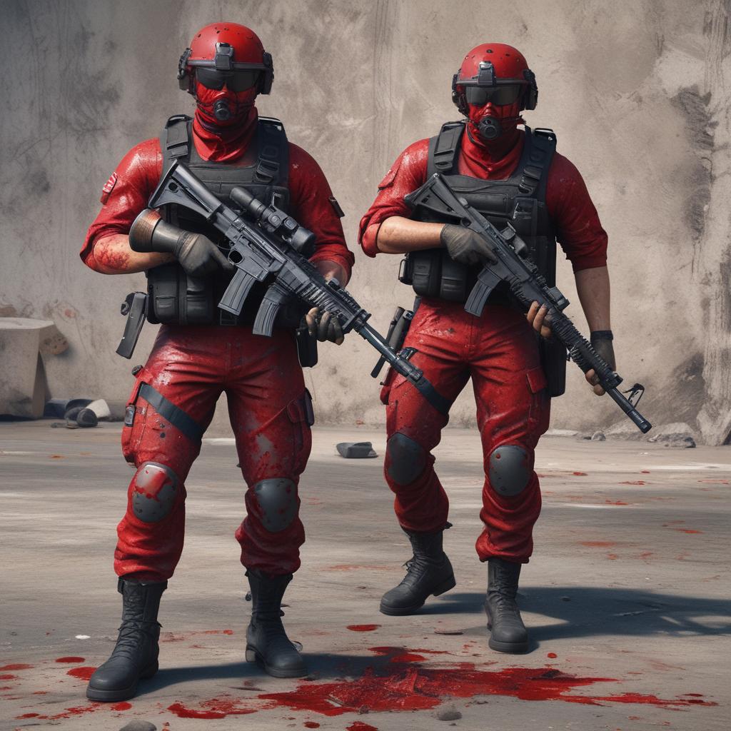 یک سرباز آمریکایی اسلحه به دست کنار یک سرباز زخمی پر از خون  با پیراهنی مشکی و قرمز 10