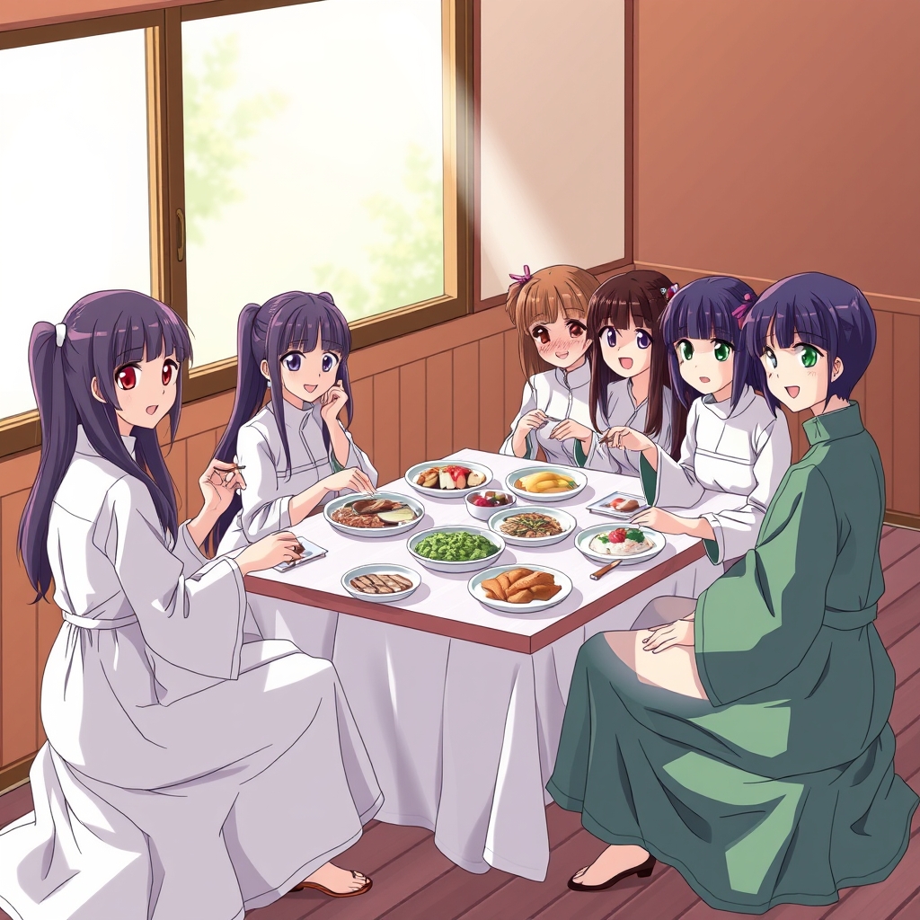 چند دختر دور یک میز در حال خوردن نهار21