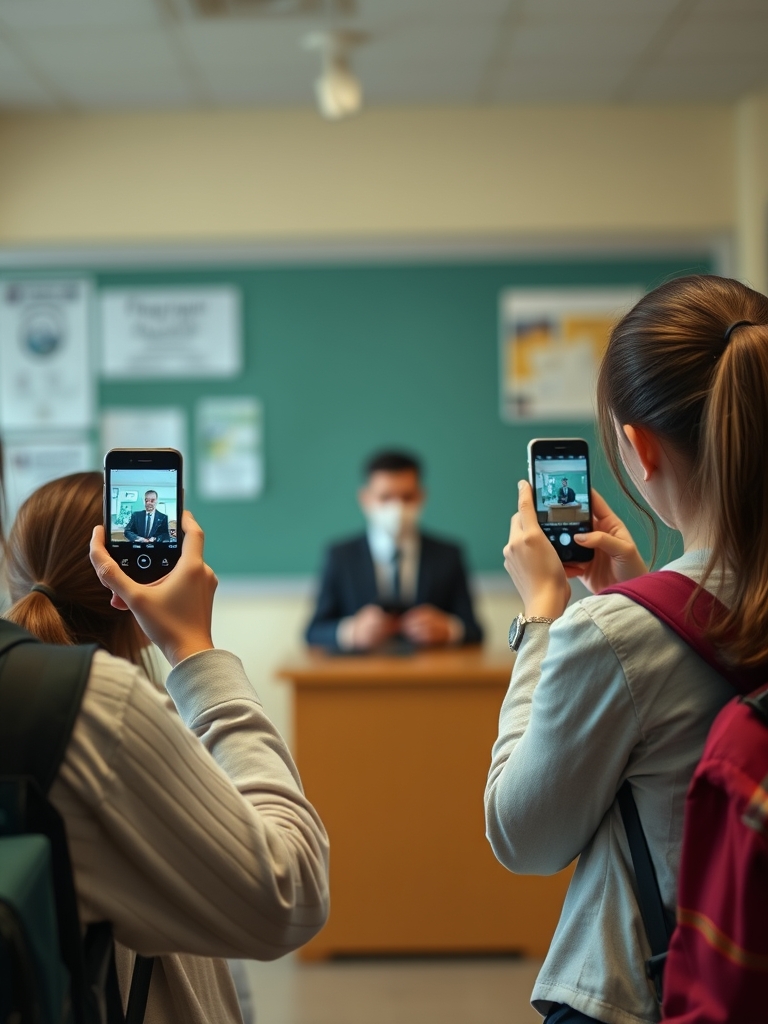 دانش آموزان دختر گوشی بردن مدرسه و دارن یواشکی پشت سر  از مدیر عکس میگیرن0