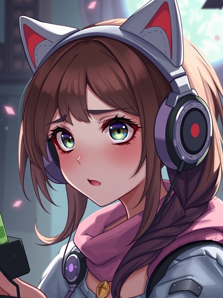 دختری خوشگل گیمر که به هدفون گربه از داره و خیلی خفنه3