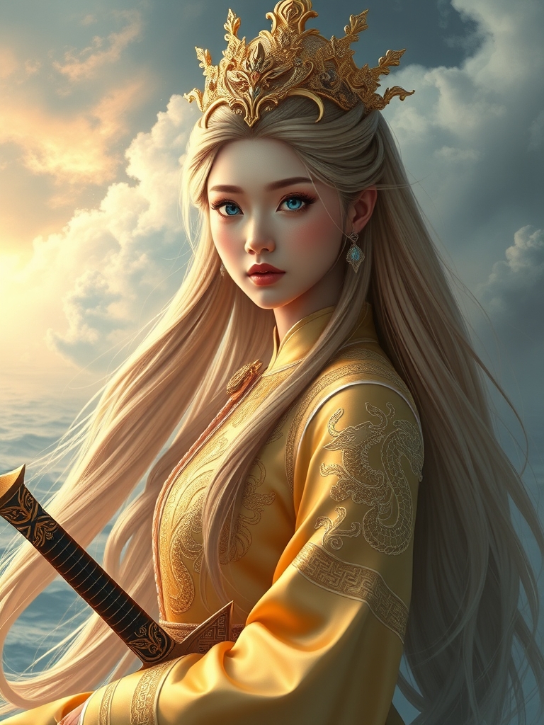 زیباترین زن جوان کره ای در جهان حتی در رویایی که شکوه خدا را داشته باشد که از شدت زیبایی همه بهش سجده کنند و نظیر آن در دنیا نباشد که با موهای بلند طلایی رنگ که تاجی از طلا بر سر داشته باشد که با چشمانی آبی رنگ که در مردمکش دریا باشد و با لباس سلطنتی شاهزاده خانمی طلایی بر تن داشته باشد که اژدهای طلایی رنگی بر روی آن حکاکی شده باشدو و با لبانی سرخ باشد که شمشیر باشکوه در دستانش باشد و در جایی که خواب رویا باشد ببینم رویایی چیکار می‌کنه 
تاکید کردم نظیر آن در دنیا نباشد 4