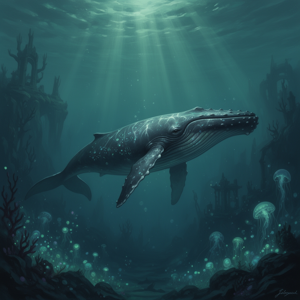 نهنگ تنهایی که در اعماق دریا درحال شنا کردن است.... 
که گویی دنبال دوستانش میگردد
پست آمپرسیوم 2