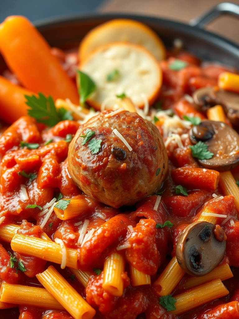 یک ماکارانی بسیار خوشمزه و لذیذ که سس قرمز خوشمزه ای دارد وسط آن کوفته قلقلی دارد و کنارش سه تا سبزی دارد و پنیر پیتزای بسیاز لذیذی دارد و ماکارانی گرون به نظر میرسد و خیلی از ظاهرش خوشمزه و دلپذیر است و قارچ و پنیر پیتزا دارد20