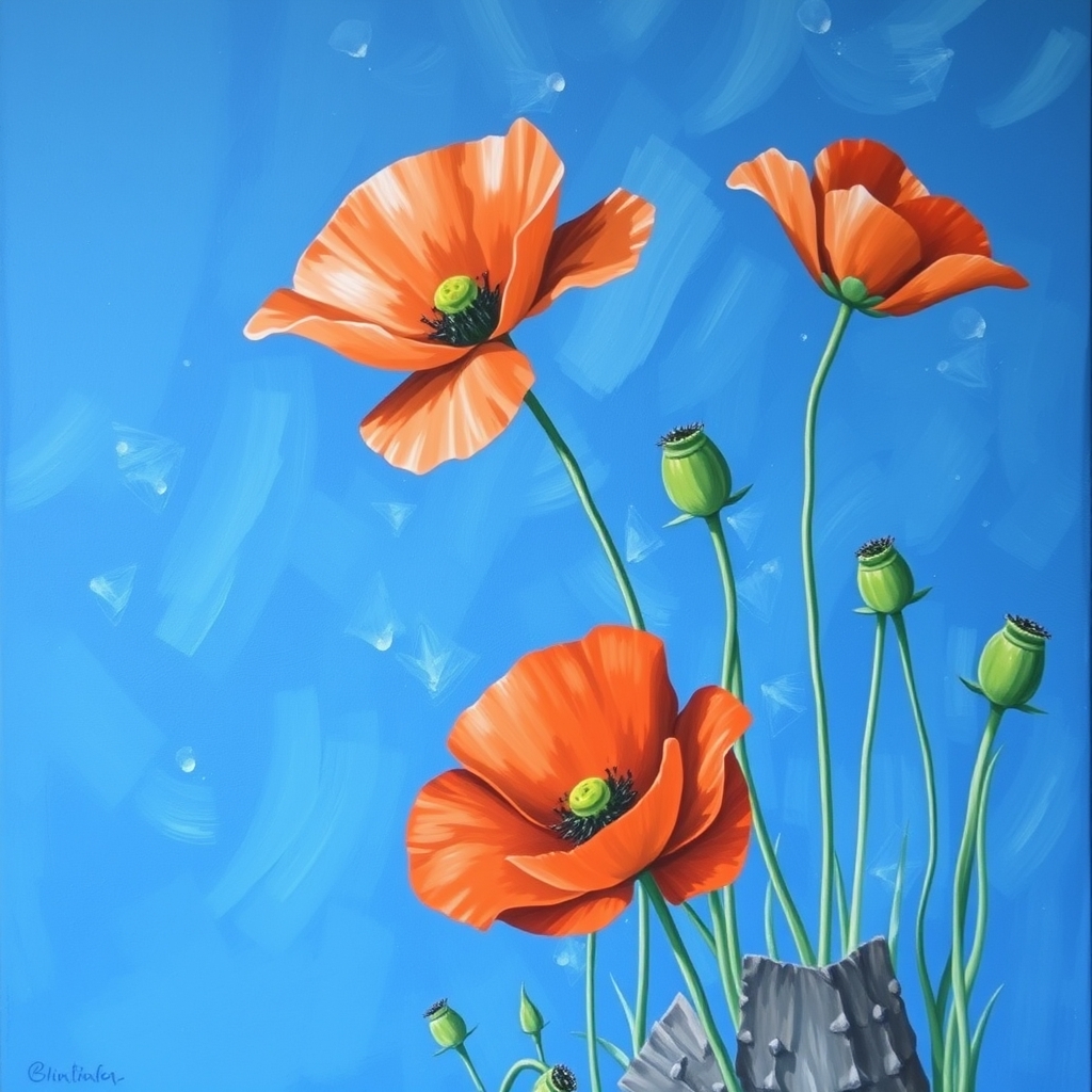 آبی که گل بابونه بر روی ان است و زیبایی اب رو دو چندان کرده است به سبک پست امپرسیونیسم 1