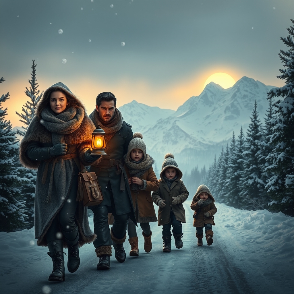 یک مادر با سه پسر و همسرش در یک جاده برفی به دنبال جایی به زندگی بهتر2