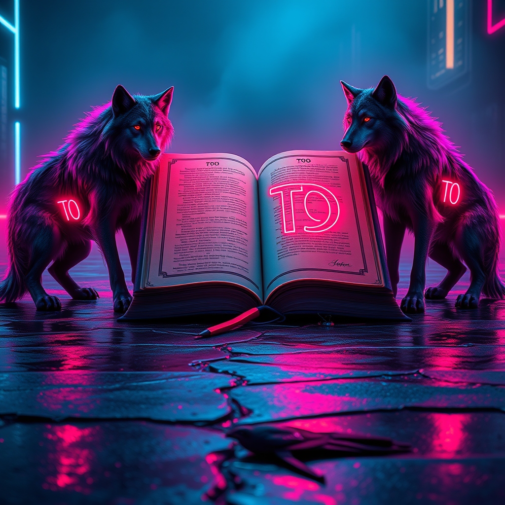 کتابی بزرگ و رویایی با نماد TO درحال محافظت توسط گرگ هایی با نماد TO23
