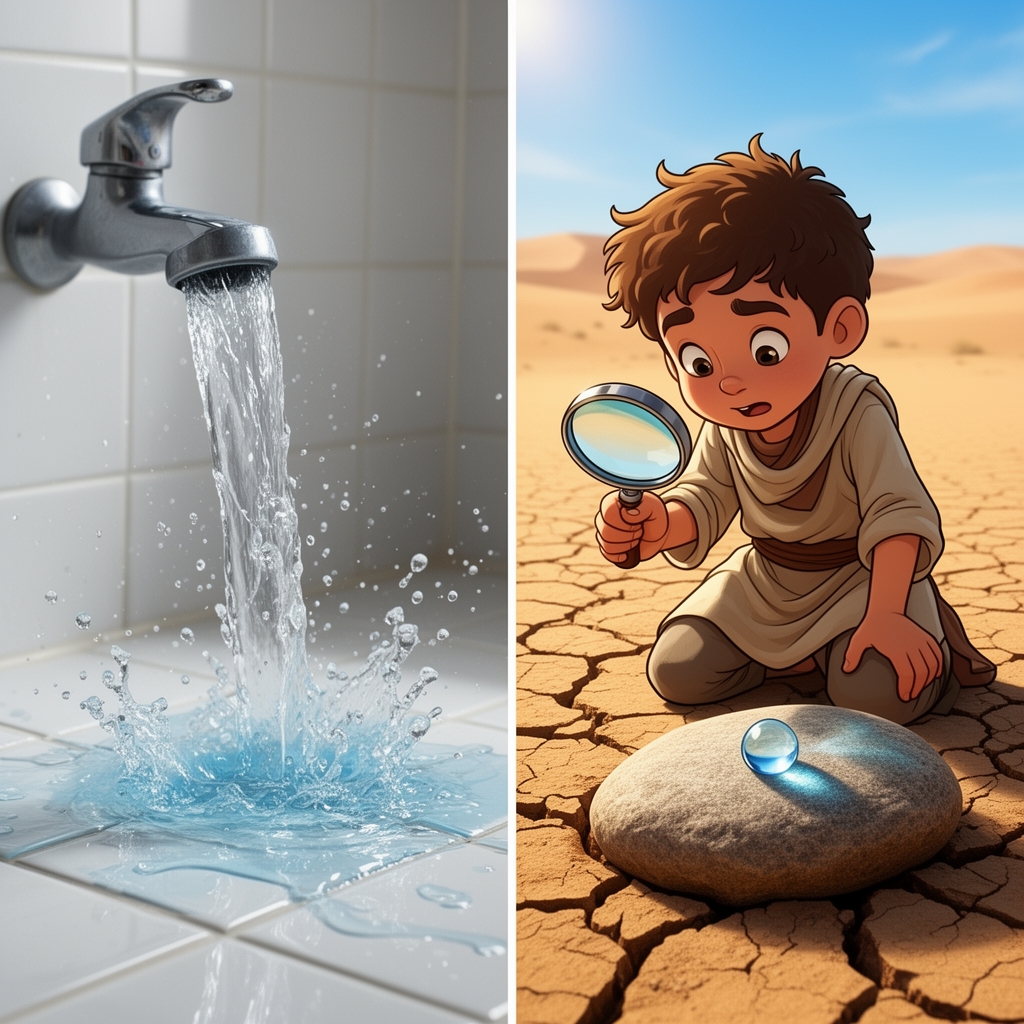 یه کاریکاتور میخوام که اسراف آب رو نشون بده و یکم اون طرف تر دنبال یه قطره آب گشتن رو نشون بده13