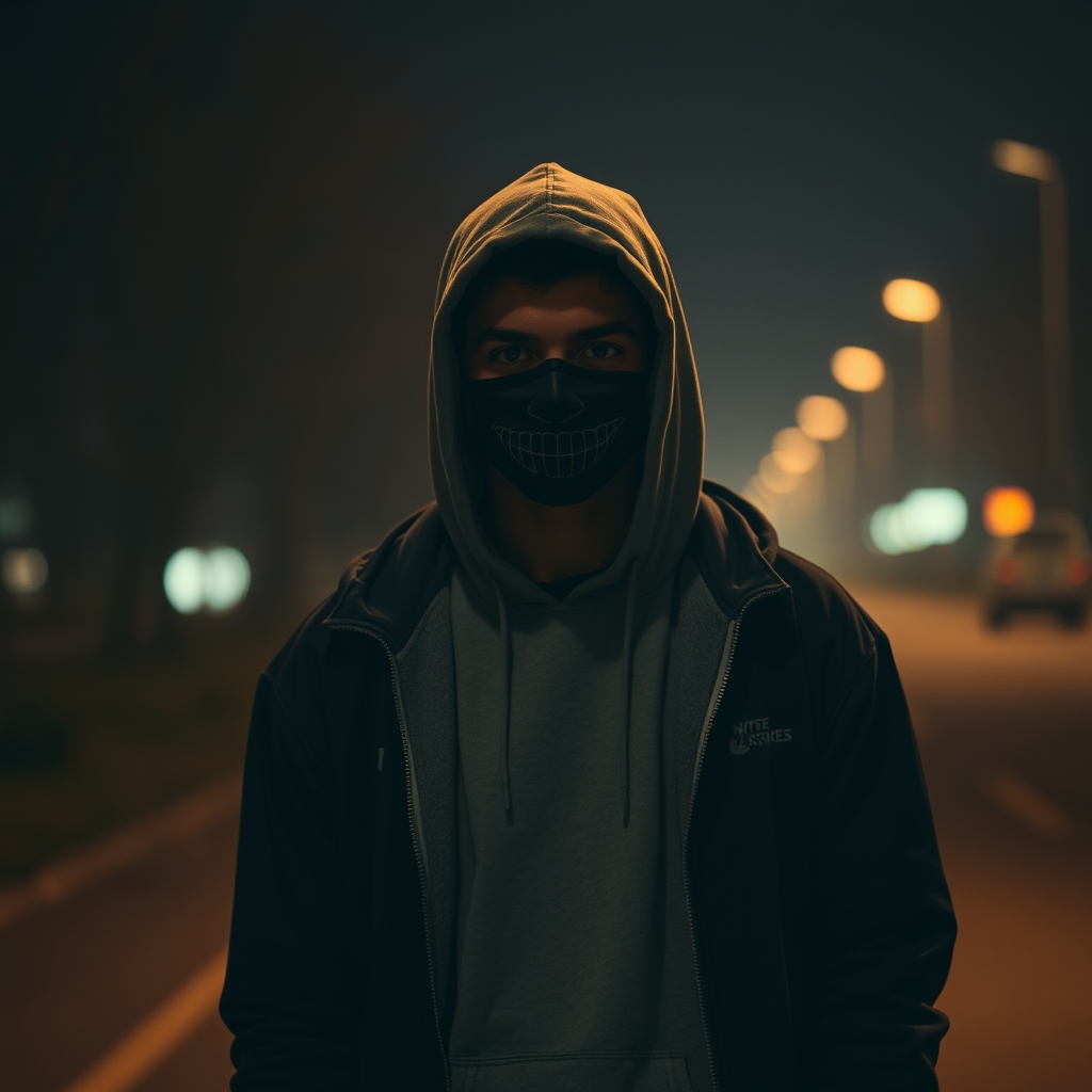 لباس لش بسر تنها در شب با کلاه
با ماسک عجیب

5