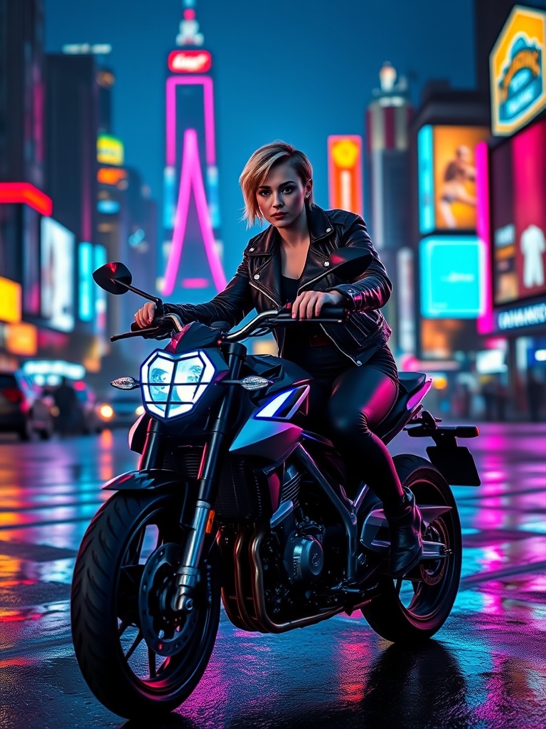 یه دختر با چطری که موهاش کوتاه باشه و چشماش آبی آسمانی باشه و سوار موتورش توی شهر داره موتور سواری میکنه4