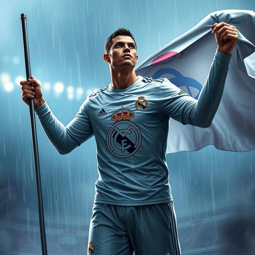 پرچم تیم رئال زیر باران در دست رونالدو18