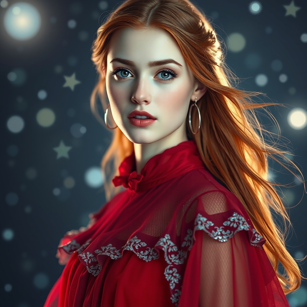 زیباترین زن جوان حتی در رویایی که شکوه خدا را داشته باشد که با چشمانی کریستالی بنفش که در مردمکش کهکشان راه شیری باشد  و درخت شکوفه زیبایی باشد باشد که با پوست سفید همرنگ برف و با گونه های قرمز اناری و لبانی سرخ و با موهای قرمز رنگ حالت دار  براق که زیباترین لباس پرانسسی  قرمز توری اکلیری رویایی که زیباترین پروانه رویایی طلایی برویش حکاکی شده باشد برتن داشته باشد که با گوشواره های زیبا  ببینیم رویایی چیکار می‌کنه 18