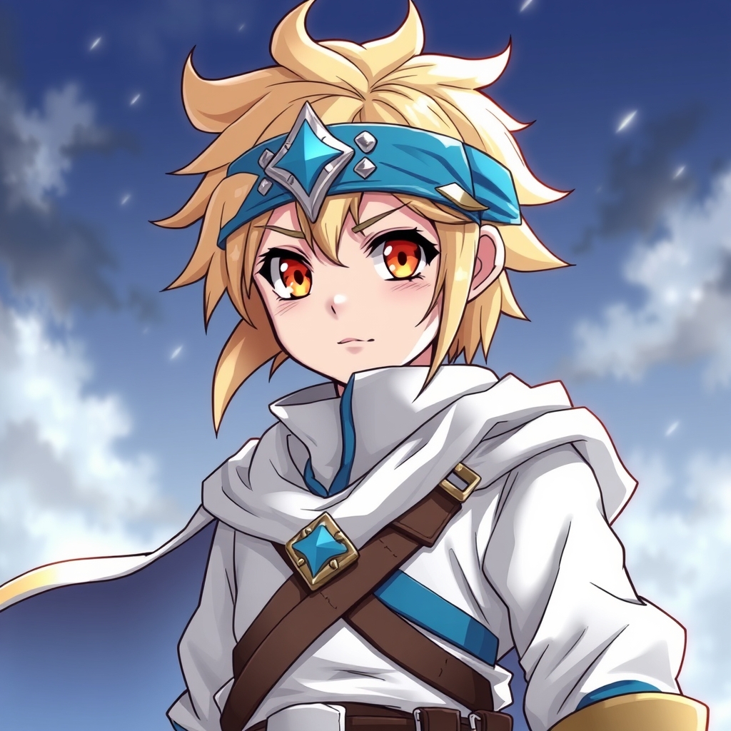 یک پسر جنگ جو 
رنگ چشم:نارنجی
رنگ مو:طلای
رنگ لباس: ابی سفید 12