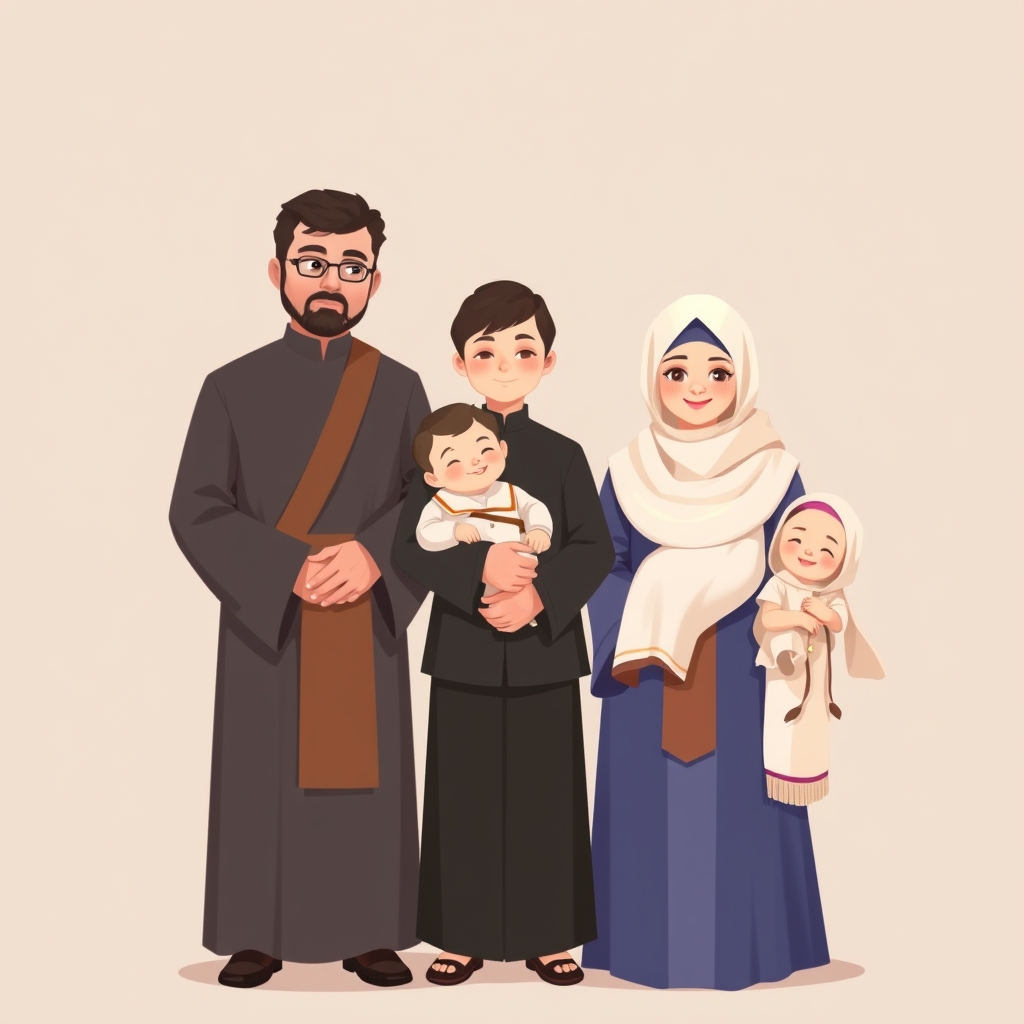 یک خانواده ۵نفره مذهبی یک پدر یک مادر و یک پسر نوجوان ویک دختر نونهال ویک نینی3