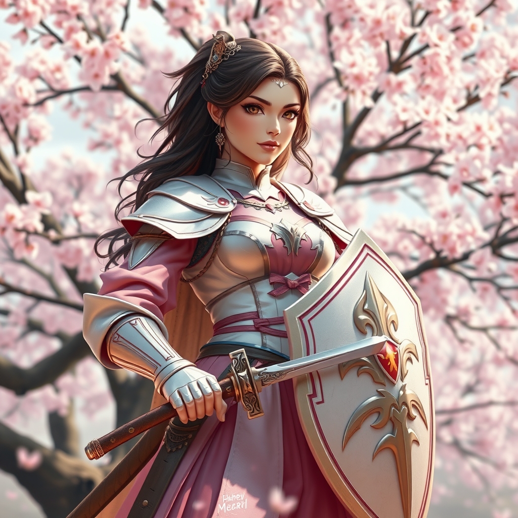 قشنگ ترین شاهزاده خانم دنیا که درحال مبارزه است و پس زمینه آن درخت گیلاس که شکوفه هایش در آسمان پراکنده است 6