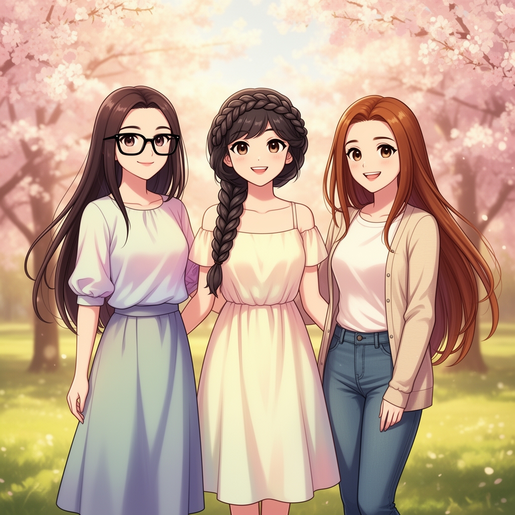 سه دوست که اسمشان زهرا سارا و حدیثه و حدیث مو های قهوه ای بلند داره و زهرا عینک زده و سارا مو هایش را گیس بافته 1