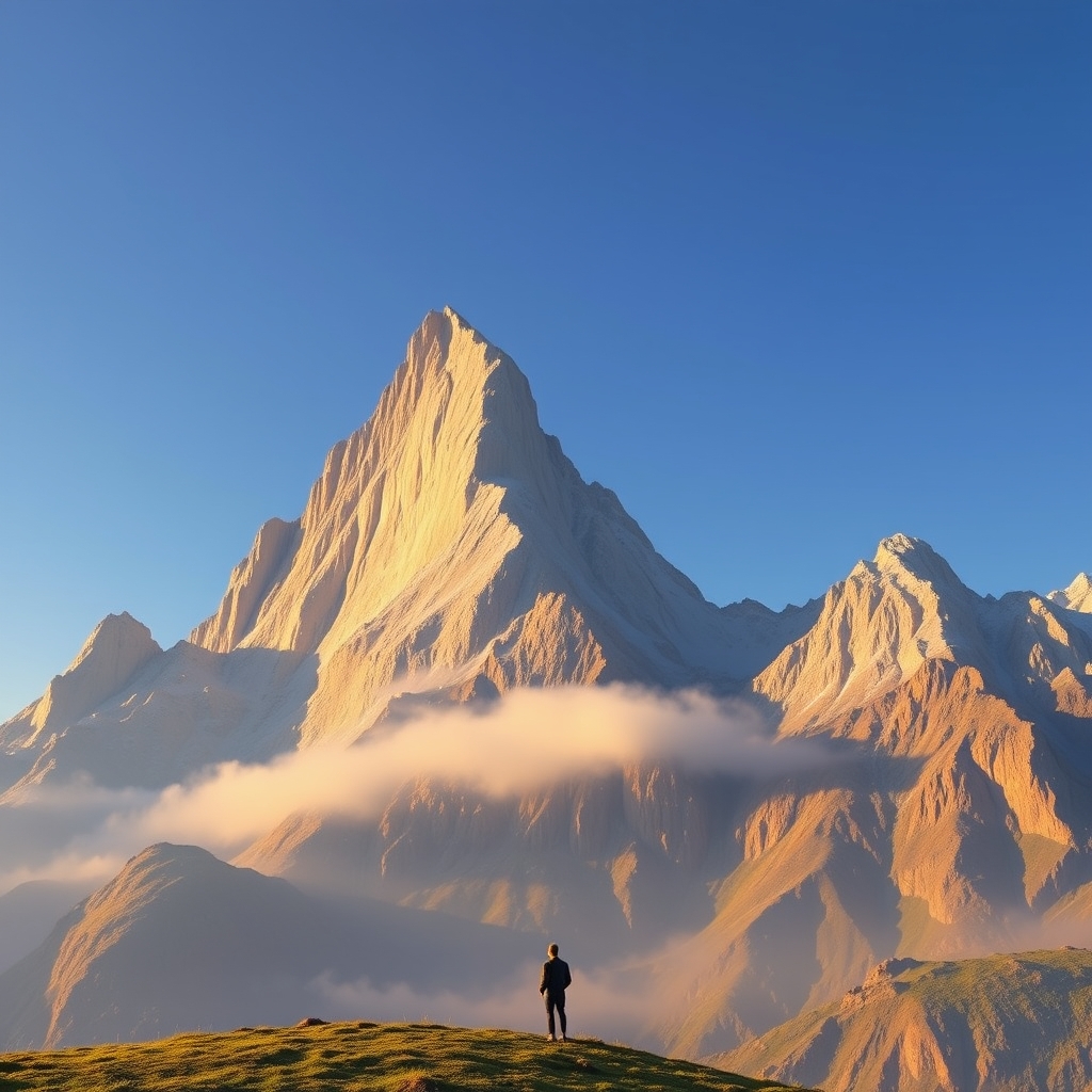 عکس یک فرد ک پايين یه کوه بسیار بزرگ هستو اونور کوه یه آدم مهربون و خیلی بزرگ
2