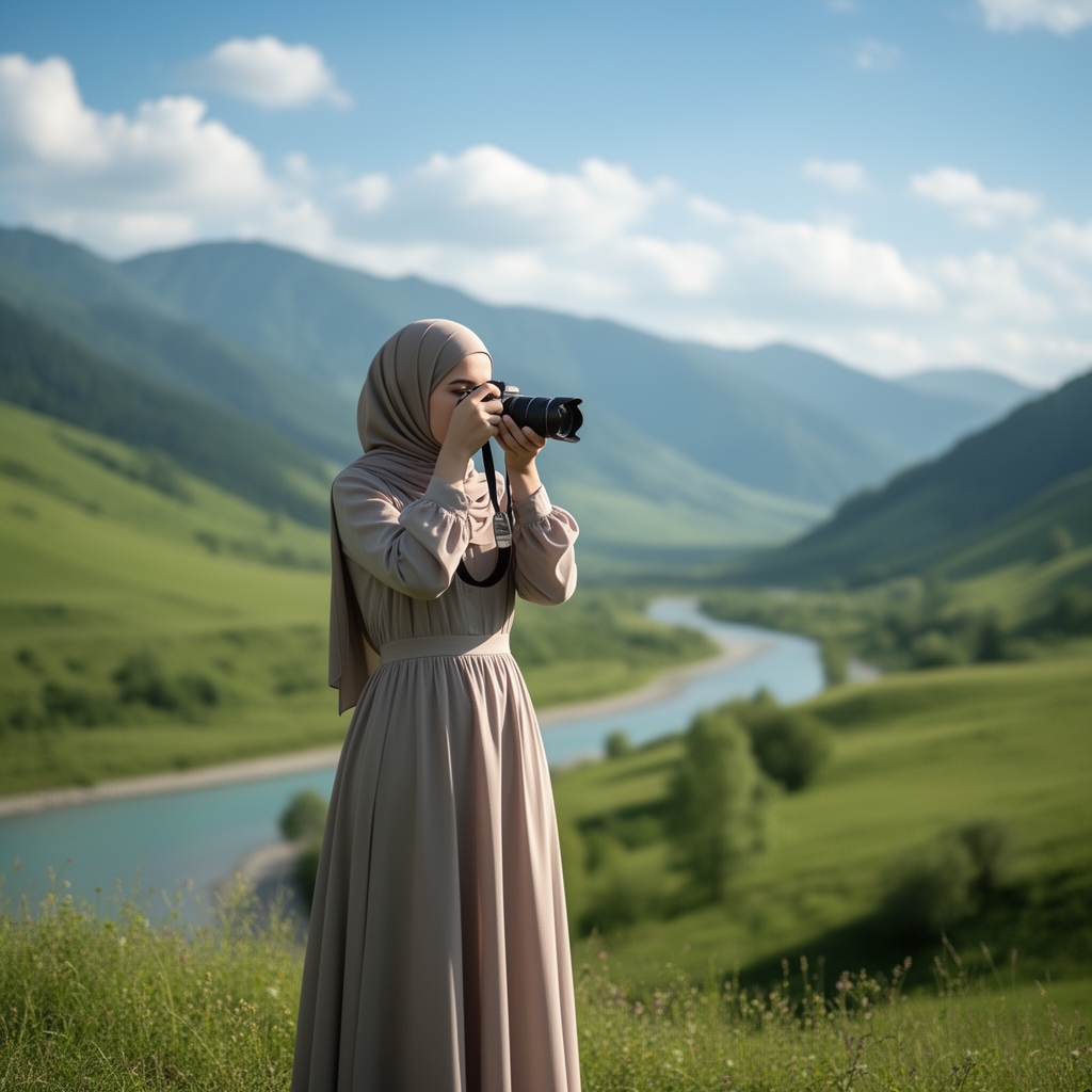 عکس یک دختر خیلی باحجاب ه داره از یک منظره زیبا عکاسی میکنه2