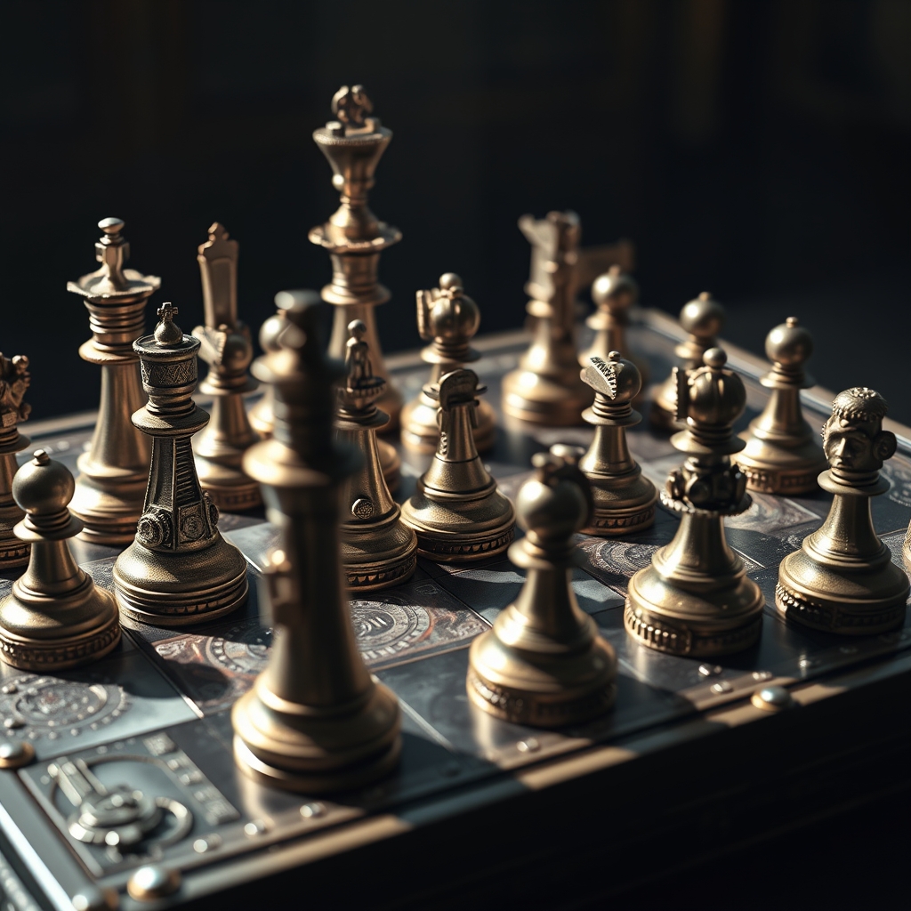 یک صفحه شطرنج به سبک استیم‌پانک با مهره‌هایی به شکل چرخ‌دنده‌ها.21