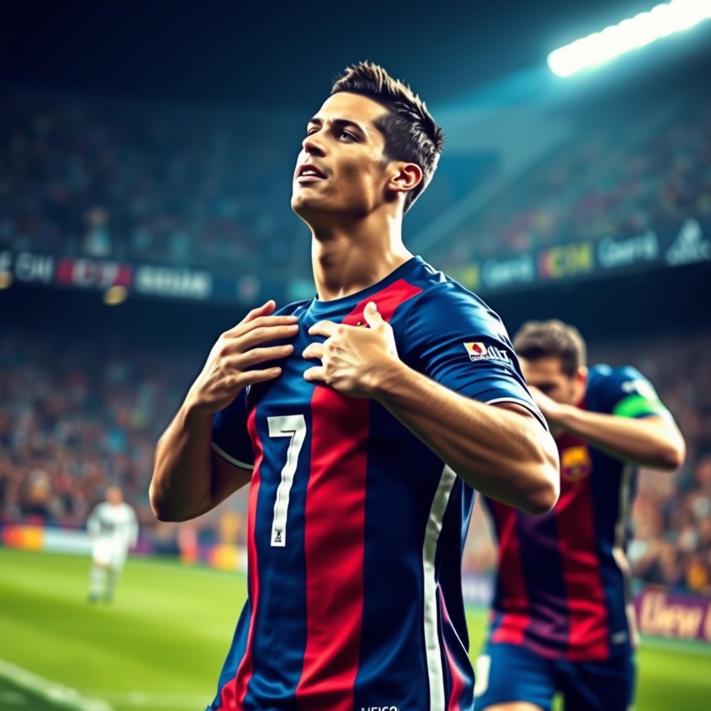 برگردان زدن کریستیانو رونالدو با شماره 7 به تیم بارسلونا با گولری تیبو کورتوا
4