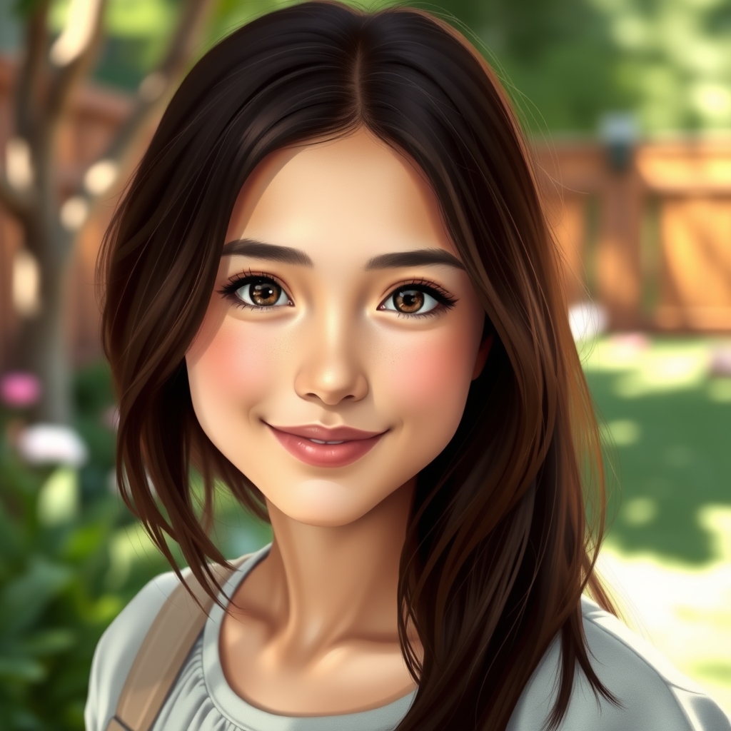 یک دختر با موهای قهوهای تیرهکه صورتش چاق است
9