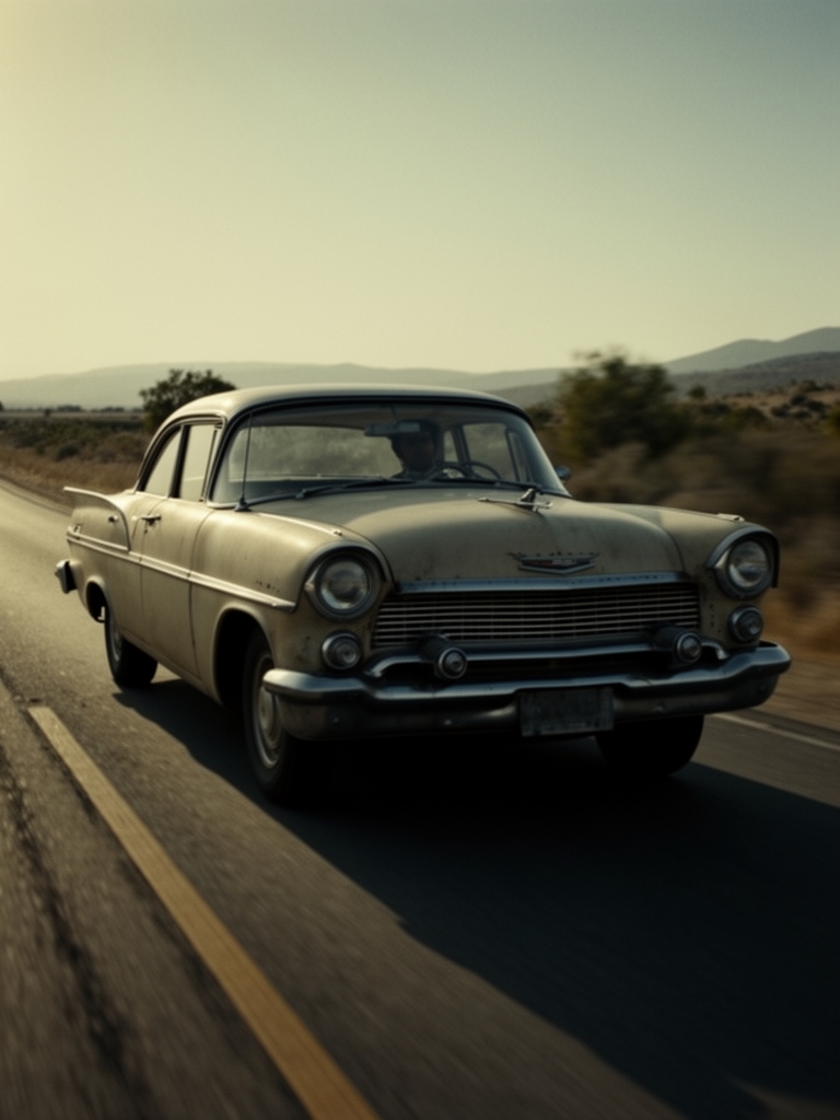 یک ماشین قدیمی که در جاده باشد0