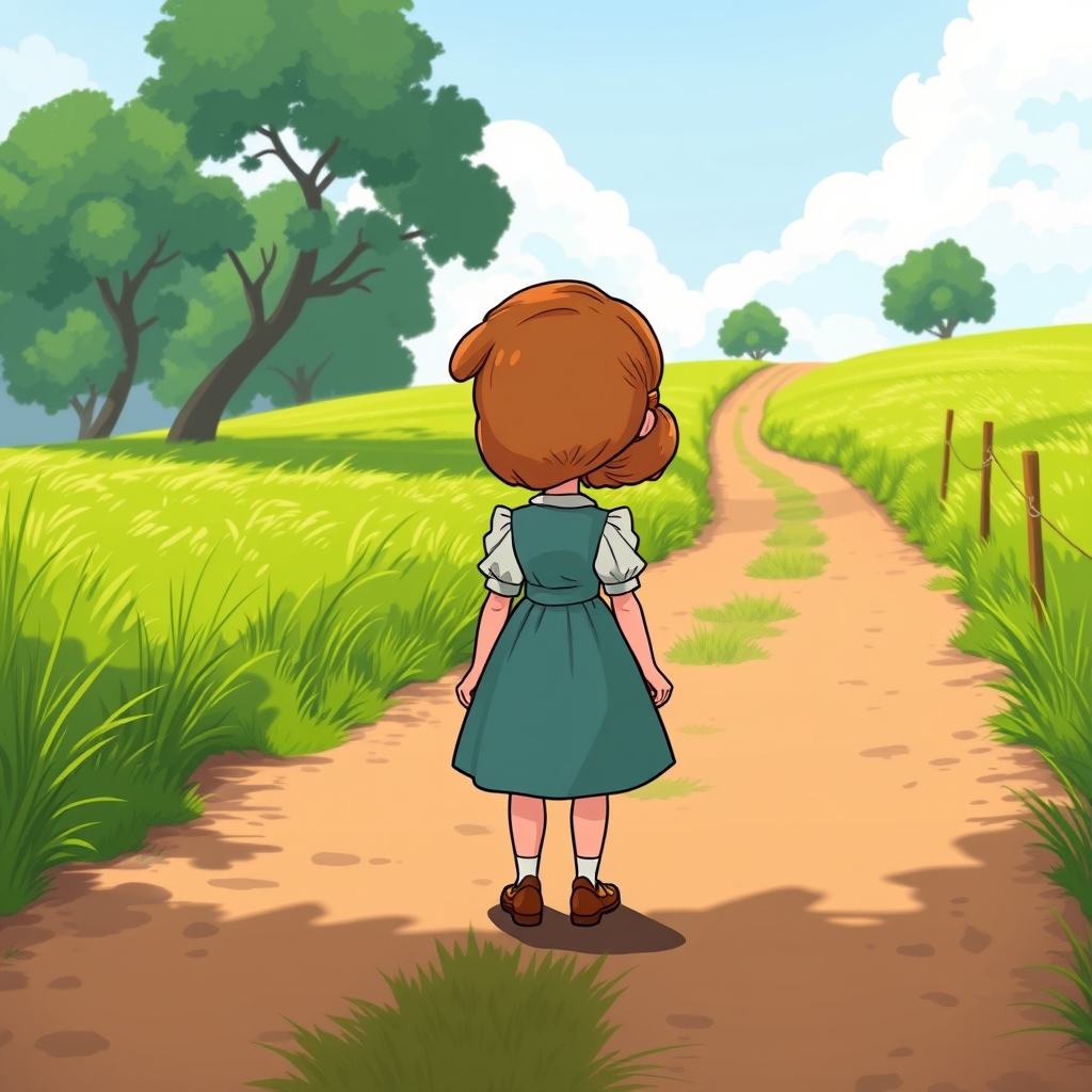 شخصیت کارتونی کوزِت در فیلم بینوایان.
کوزت که در جاده خاکی که اطرافش مزارع سرسبز است ایستاده و دارد به انتهای آن نگاه می کند و چشم انتظار است.4