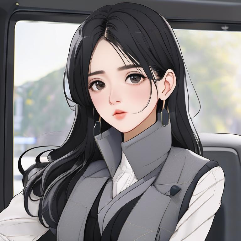 یک دختر 25 ساله با موهای مشکی صاف و چشم های مشکی با لباس جلیقه و کت ( لباس رسمی) طوسی و مشکی
10