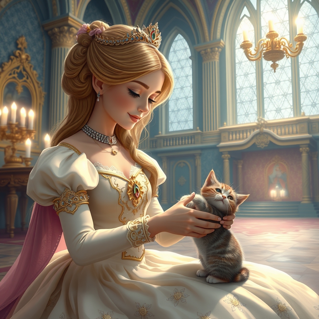 زیبا ترین بچه گربه که پرنسسی جوان و زیبا او را دارد ناز میکنه و در قصر زیبا هستند8