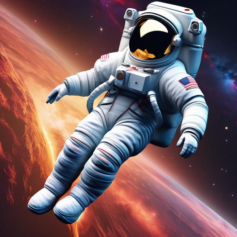 فضانوردی در فضا معلق با یک ابر رنگین کمان در پس زمینه14