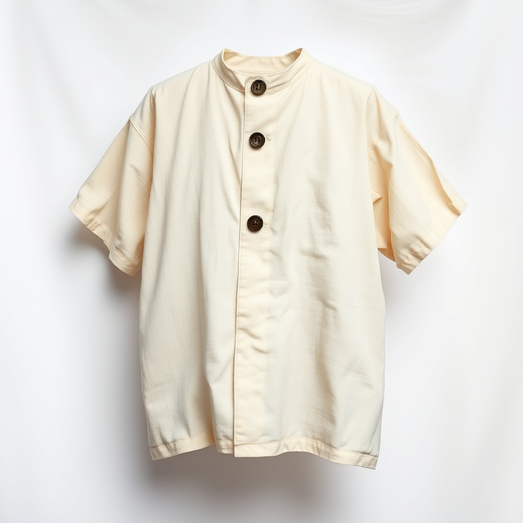 لباس باستانی نخی مردانه آستین کوتاه دو دکمه آهنی معلق در هوا پسزمینه سفید قدیمی ساز باستانی10