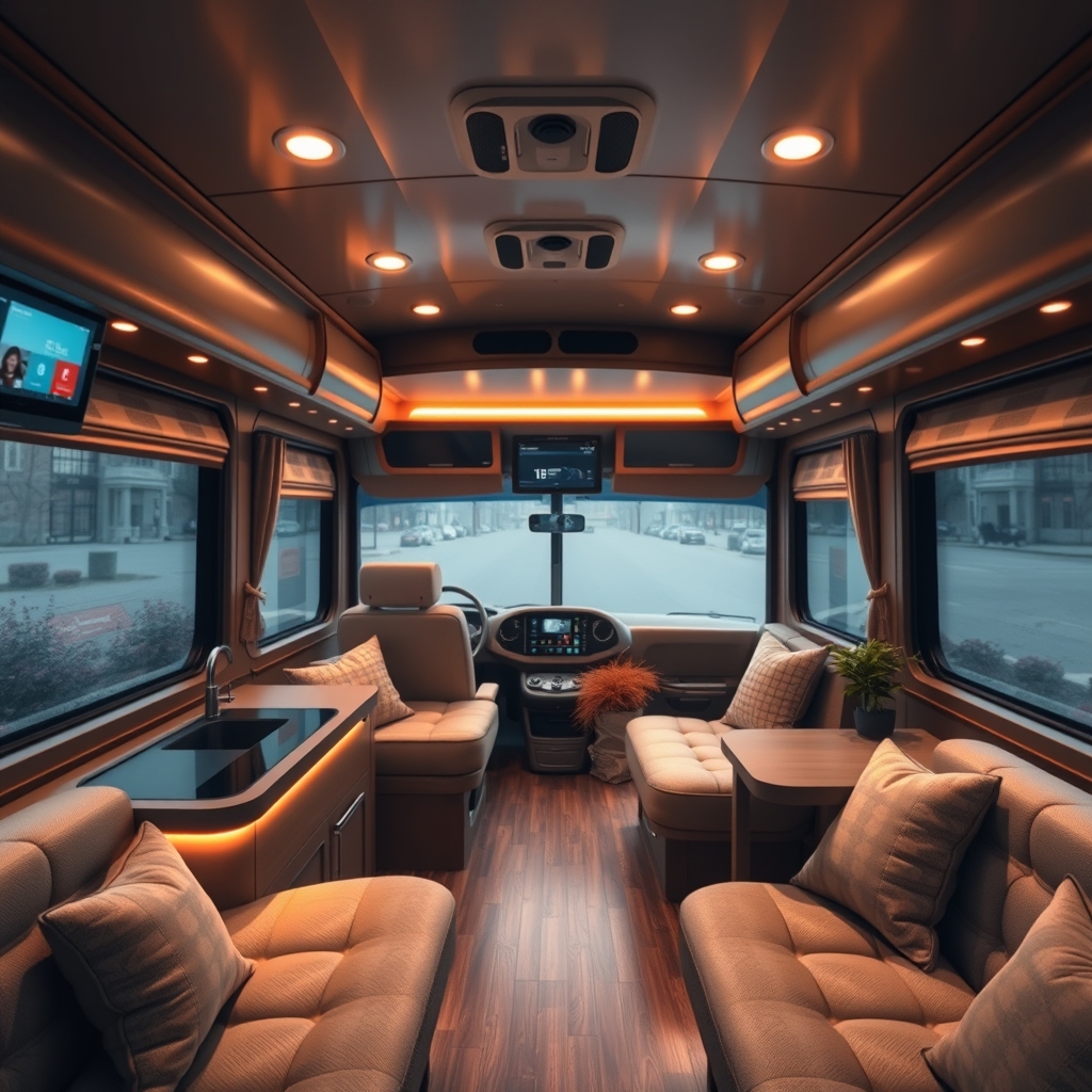 یک اتوبوس از داخل که همه امکانات خانه ای هوشمند را دارد19