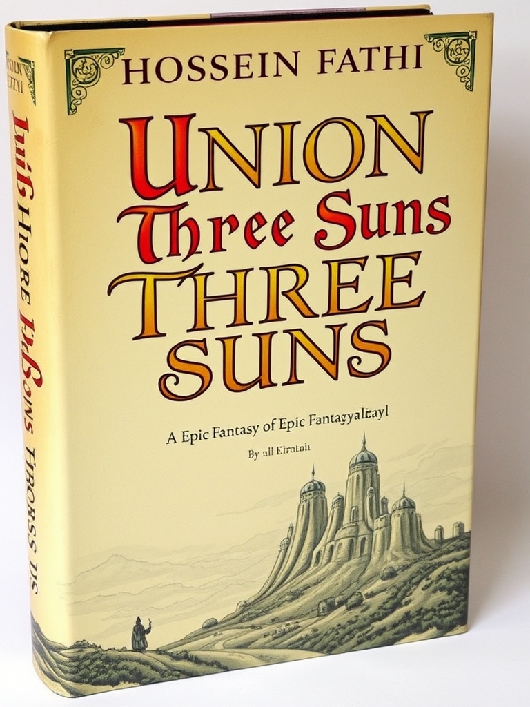 یک کتاب با عنوان اتحادیه سه خورشید اثر حسین فتحی که با خط فانتزی و جلد فانتزی حماسی ساخته شود11