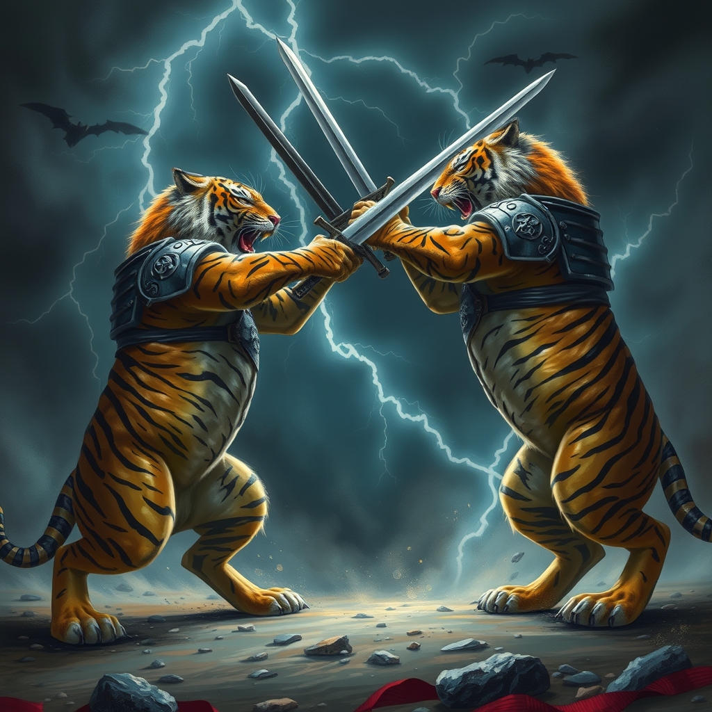 جنگ دو تا ببر با هم با شمشیر1