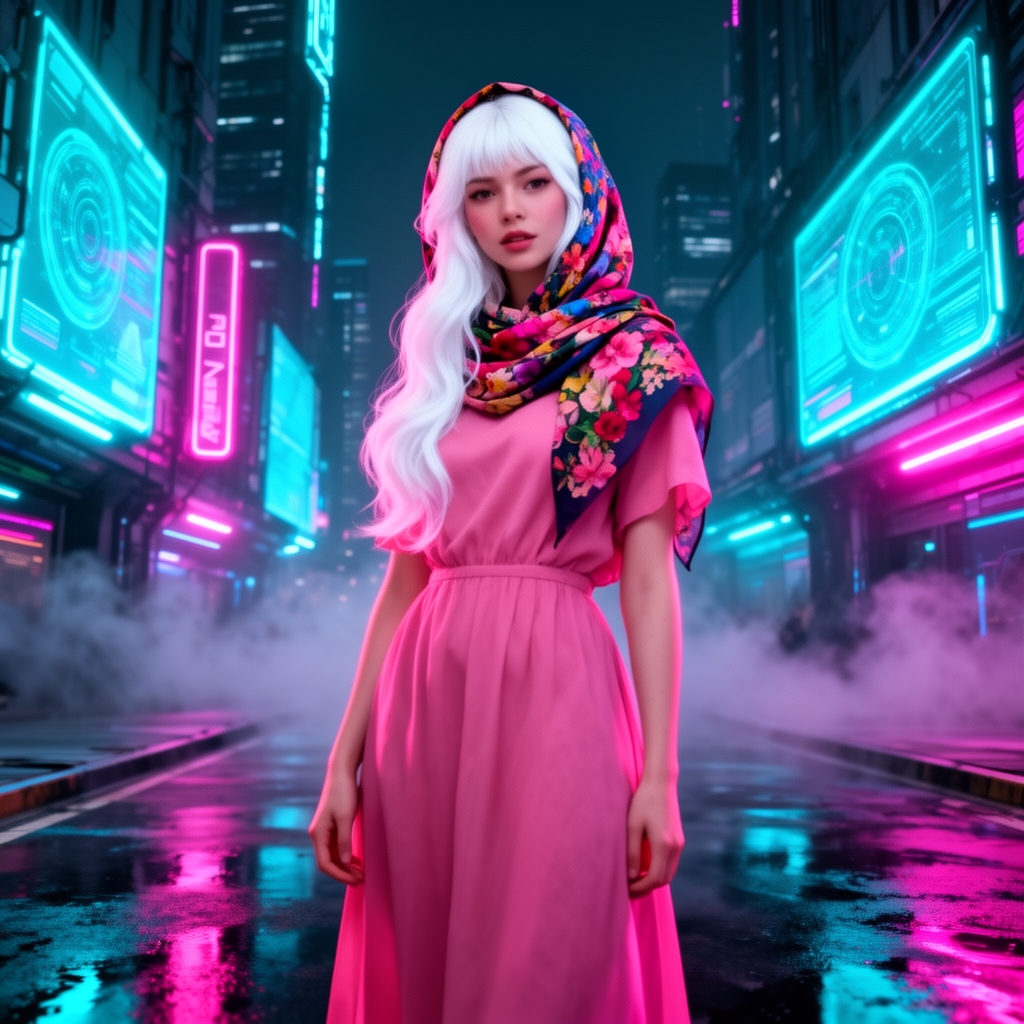 دختری زیبا با موهای سفید لباس صورتی وبا هد گل گلی4