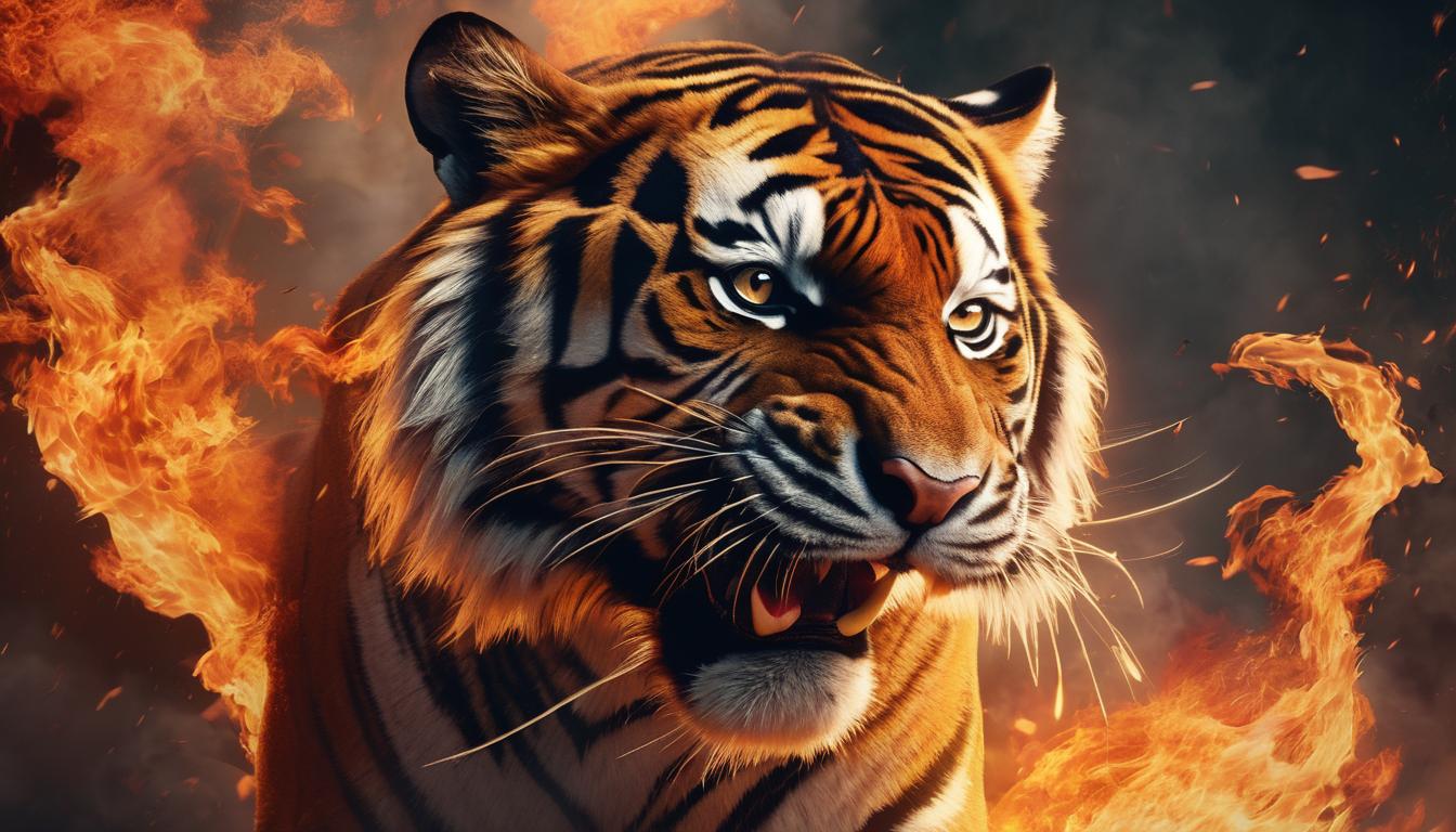 یک ببر که پشت سرش اتش است 6