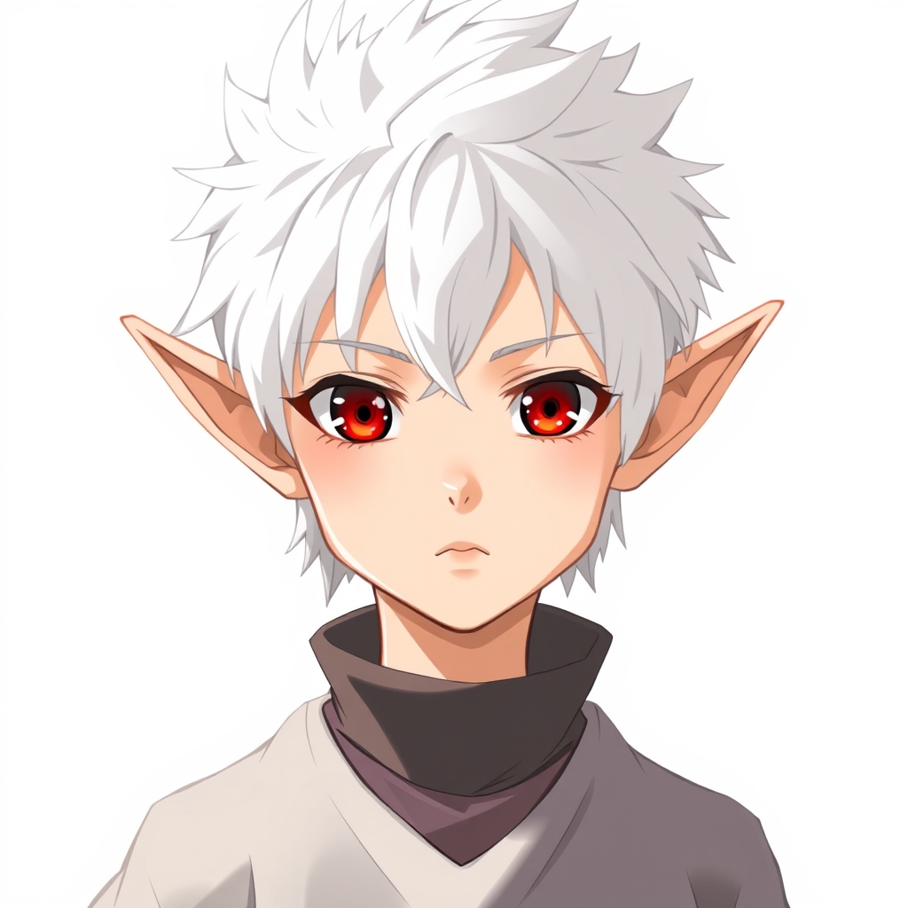 یک پسری که موهاش سفیده و چشماش قرمز و گوشاش تیز باشند و بزرگ باشد ولی بدون ریش
14