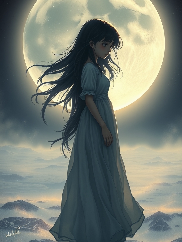 دختری باموهای مشکی در سرزمین ماه6