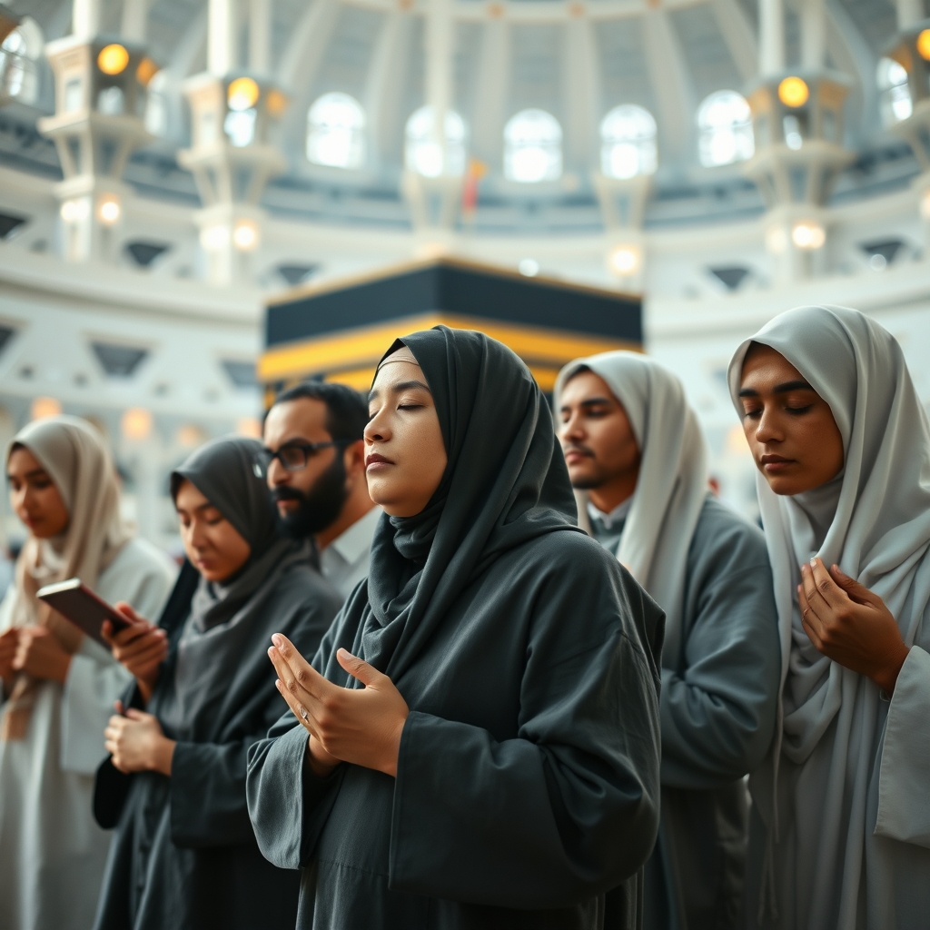 یک خانواده پنج نفره مسلمان در خانه خدا درحال نیایش و دعا22