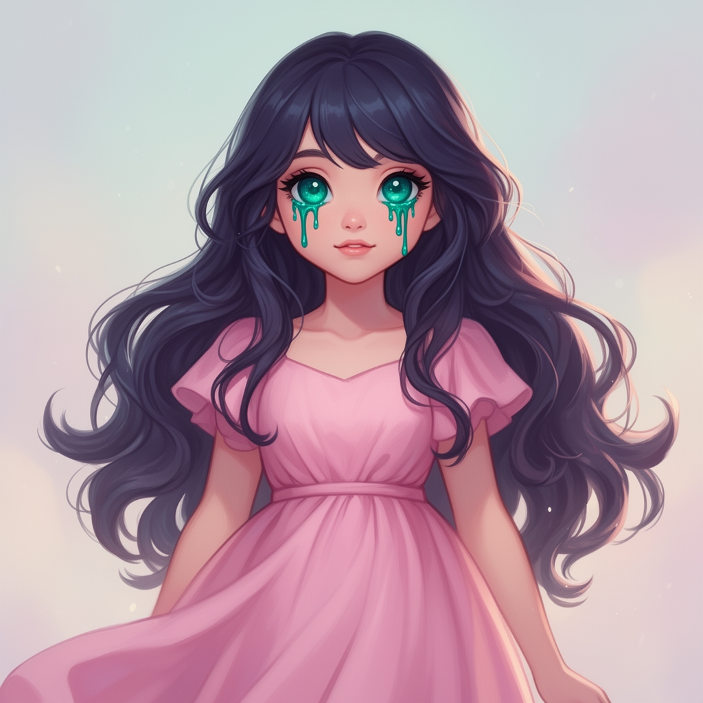 یک دختر با چشمان آبی نفتی بایک لباس گلبهی1